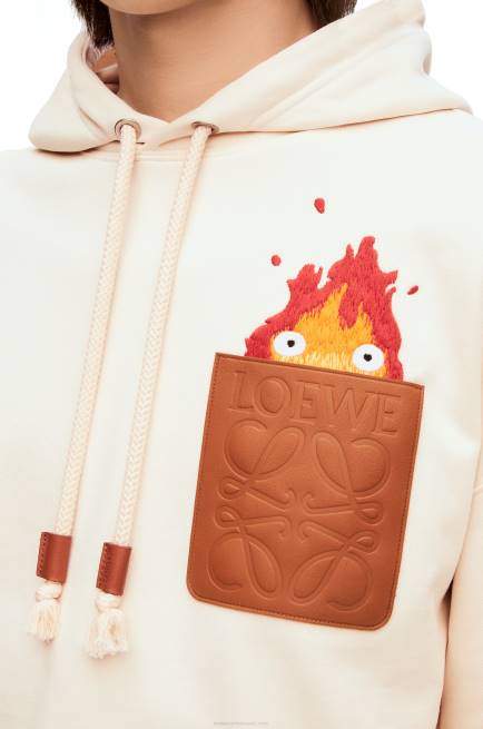 Ecru Calcifer leather patch hoodie in cotton Loewe 84PR842 Women