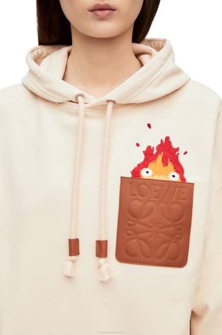 Ecru Calcifer leather patch hoodie in cotton Loewe 84PR842 Women