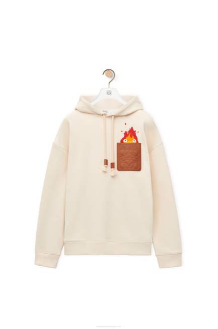 Ecru Calcifer leather patch hoodie in cotton Loewe 84PR842 Women