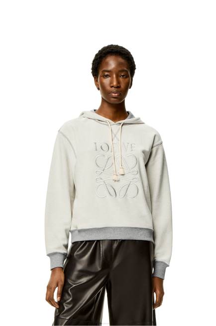 Grey Melange Anagram regular fit hoodie in cotton Loewe 84PR824 Women
