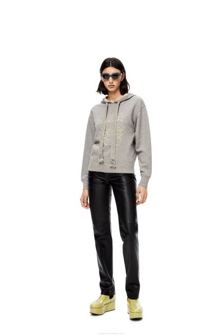 Grey Melange Anagram regular fit hoodie in cotton Loewe 84PR826 Women
