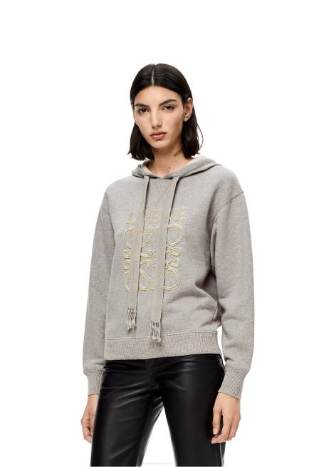 Grey Melange Anagram regular fit hoodie in cotton Loewe 84PR826 Women