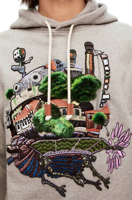 Grey Moving Castle embroidered hoodie in cotton Loewe 84PR840 Women