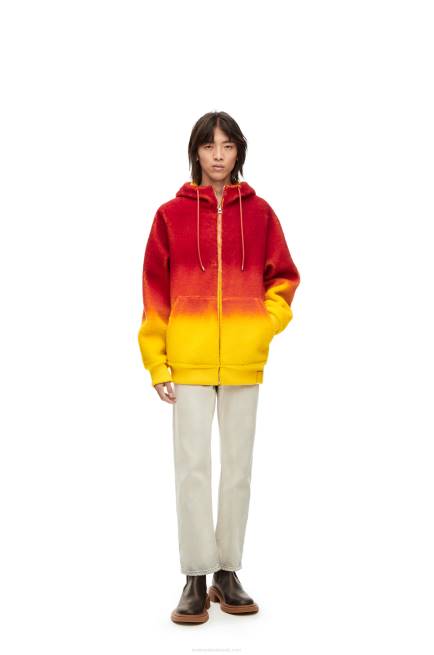 Multicolor Calcifer intarsia hoodie in shearling Loewe 84PR839 Women