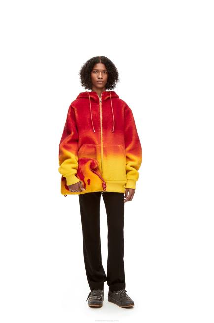 Multicolor Calcifer intarsia hoodie in shearling Loewe 84PR839 Women