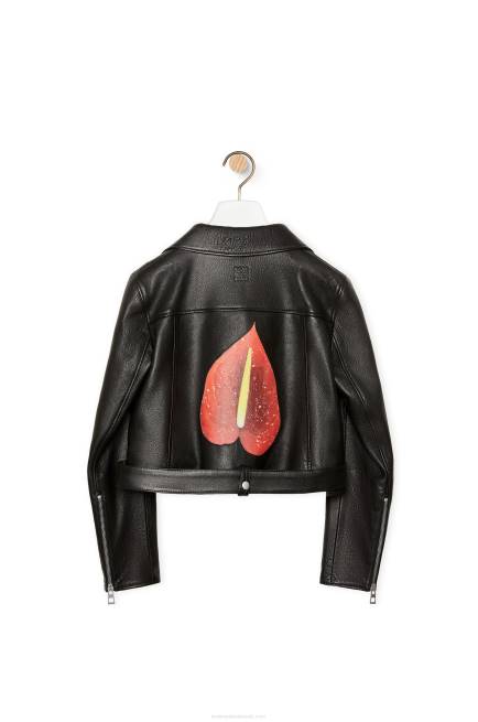 Black/Multicolor Anthurium biker jacket in nappa Loewe 84PR1110 Women