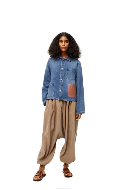 Blue Denim Anagram short jacket in cotton Loewe 84PR1201 Women