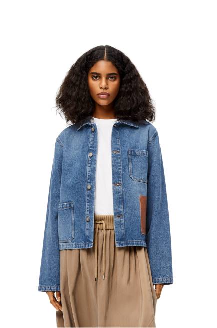 Blue Denim Anagram short jacket in cotton Loewe 84PR1201 Women