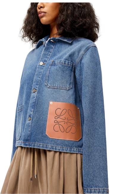 Blue Denim Anagram short jacket in cotton Loewe 84PR1201 Women