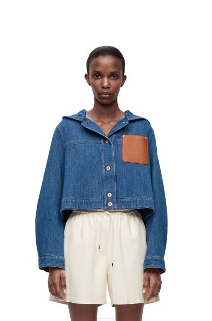 Blue/Red Cropped workwear jacket in denim Loewe 84PR1162 Women
