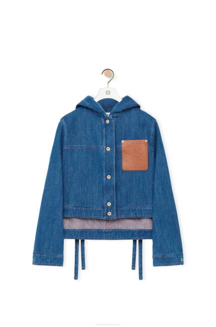 Blue/Red Cropped workwear jacket in denim Loewe 84PR1162 Women