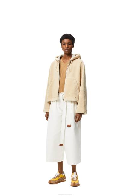 Cream/Blue/Purple Hooded zip jacket in shearling Loewe 84PR1142 Women
