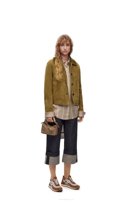 Khaki Green Short jacket in shearling Loewe 84PR1125 Women