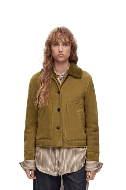 Khaki Green Short jacket in shearling Loewe 84PR1125 Women