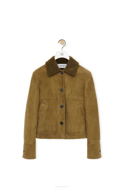 Khaki Green Short jacket in shearling Loewe 84PR1125 Women