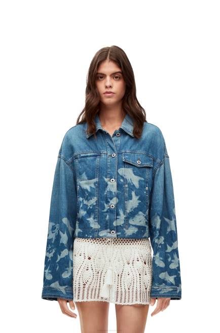 Light Blue/White Fish cropped jacket in denim Loewe 84PR1169 Women