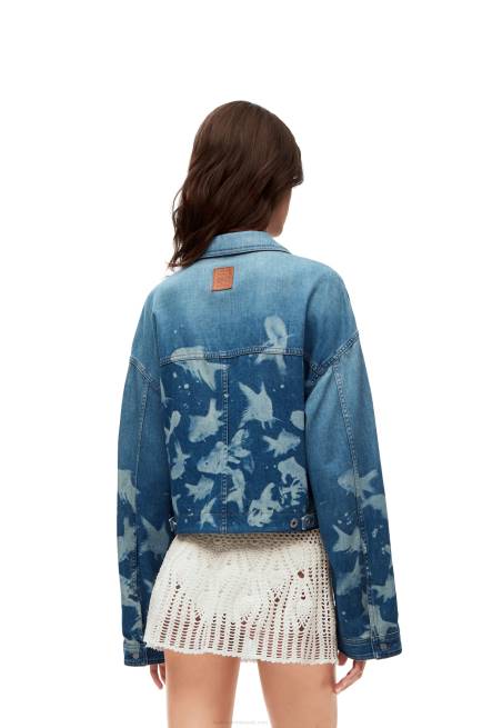 Light Blue/White Fish cropped jacket in denim Loewe 84PR1169 Women