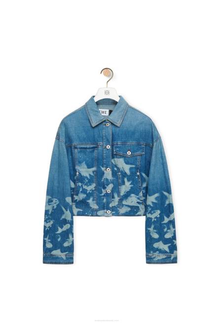 Light Blue/White Fish cropped jacket in denim Loewe 84PR1169 Women