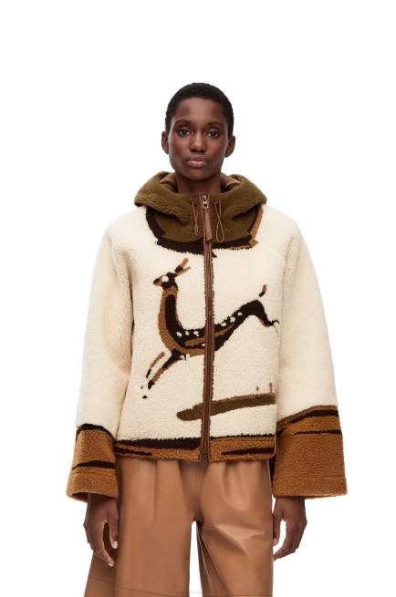Off-white/Brown Hooded jacket in shearling Loewe 84PR1126 Women