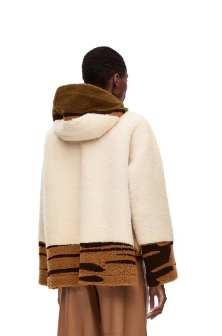 Off-white/Brown Hooded jacket in shearling Loewe 84PR1126 Women