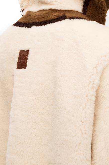 Off-white/Brown Hooded jacket in shearling Loewe 84PR1126 Women