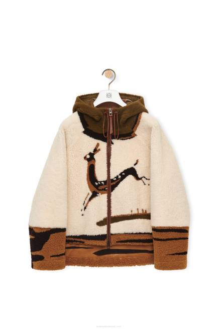 Off-white/Brown Hooded jacket in shearling Loewe 84PR1126 Women