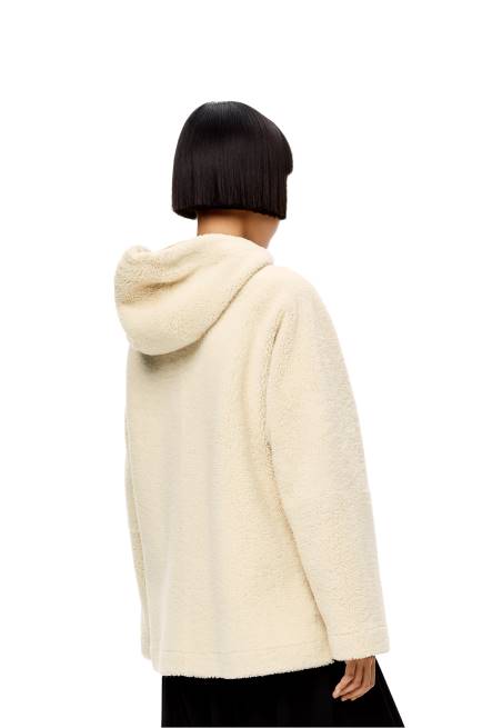 Soft White/Tan Hooded zip jacket in shearling Loewe 84PR1151 Women