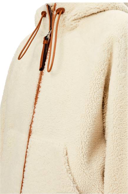 Soft White/Tan Hooded zip jacket in shearling Loewe 84PR1151 Women