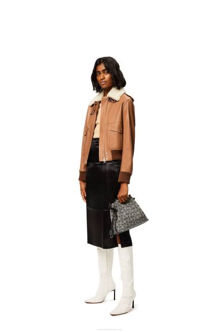 Toffee/White Aviator jacket in nappa Loewe 84PR1158 Women