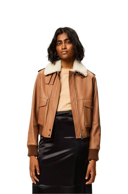 Toffee/White Aviator jacket in nappa Loewe 84PR1158 Women