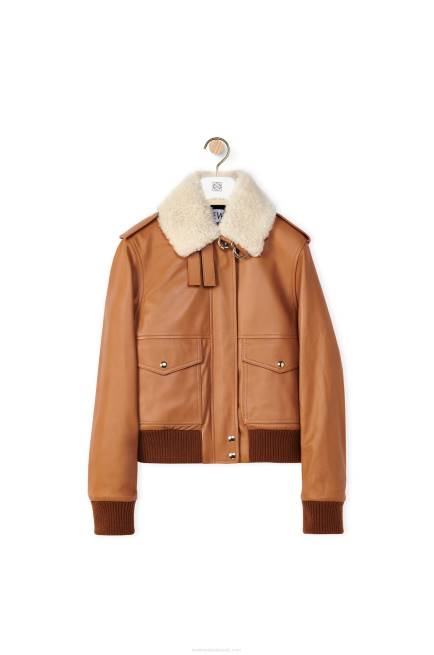 Toffee/White Aviator jacket in nappa Loewe 84PR1158 Women