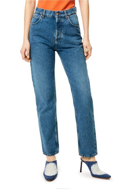 Blue Denim Anagram pocket tapered jeans in stone washed denim Loewe 84PR1200 Women