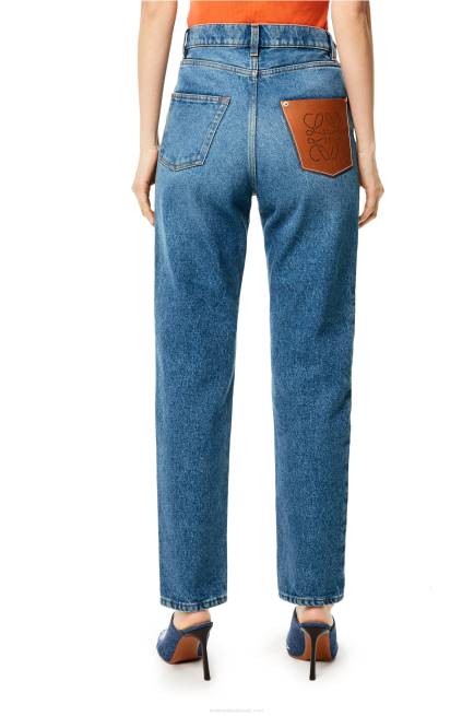 Blue Denim Anagram pocket tapered jeans in stone washed denim Loewe 84PR1200 Women