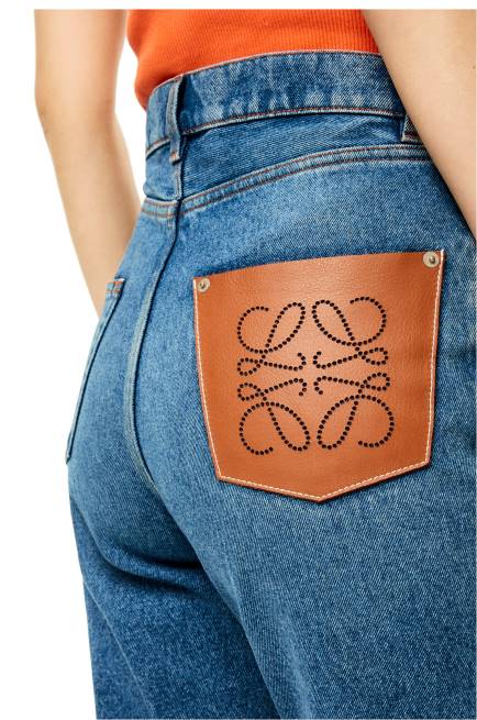 Blue Denim Anagram pocket tapered jeans in stone washed denim Loewe 84PR1200 Women