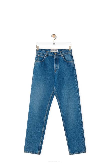 Blue Denim Anagram pocket tapered jeans in stone washed denim Loewe 84PR1200 Women