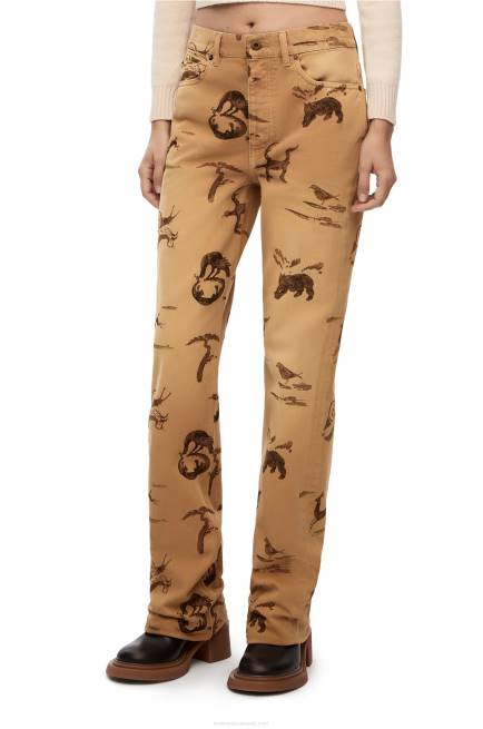 Light Beige/Brown Animal print jeans in denim Loewe 84PR1192 Women