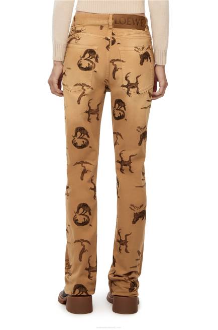 Light Beige/Brown Animal print jeans in denim Loewe 84PR1192 Women