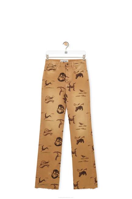 Light Beige/Brown Animal print jeans in denim Loewe 84PR1192 Women