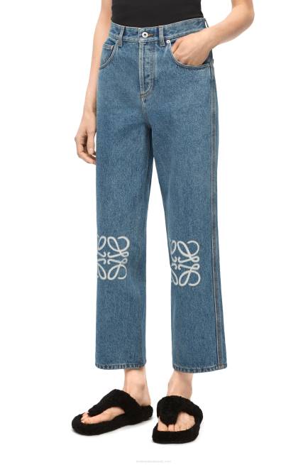 Mid Blue Denim Anagram cropped jeans in denim Loewe 84PR1203 Women