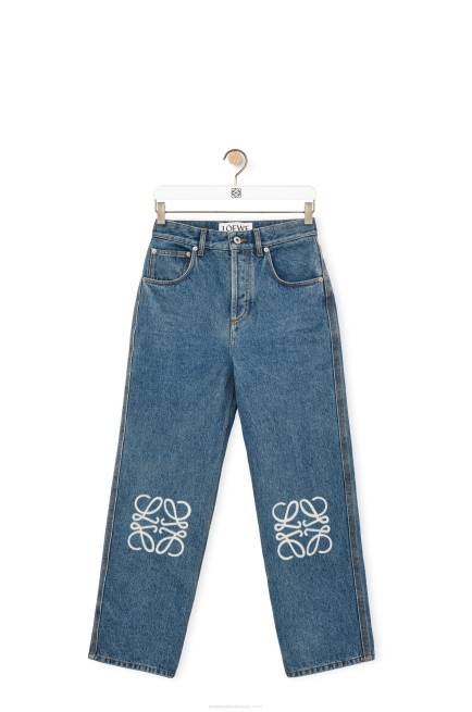 Mid Blue Denim Anagram cropped jeans in denim Loewe 84PR1203 Women