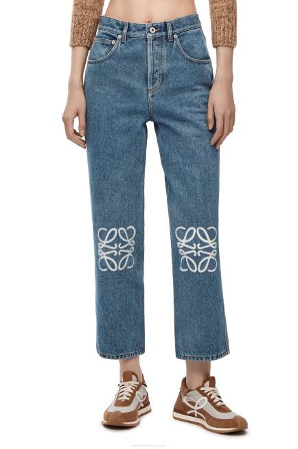 Mid Blue Denim Anagram cropped jeans in denim Loewe 84PR1203 Women