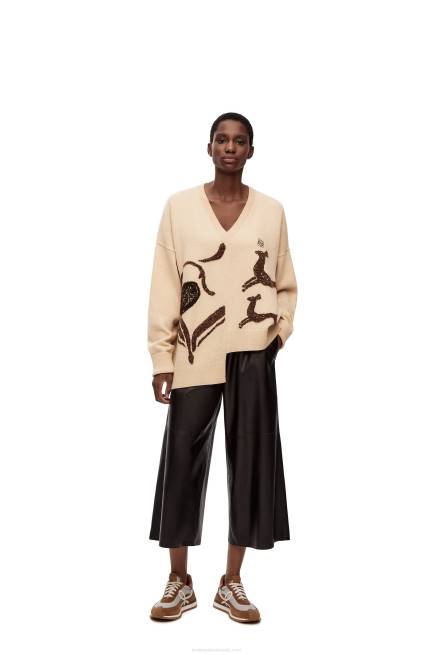 Beige Asymmetric deer sweater in wool Loewe 84PR996 Women