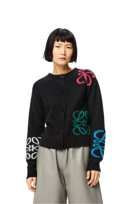 Black/Multicolor Anagram intarsia cardigan in wool Loewe 84PR1004 Women