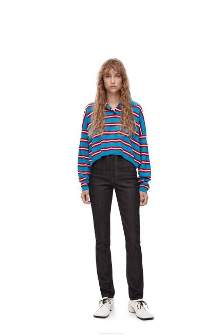 Blue/Red Stripe polo collar sweater in wool Loewe 84PR988 Women