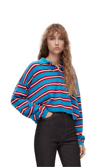 Blue/Red Stripe polo collar sweater in wool Loewe 84PR988 Women