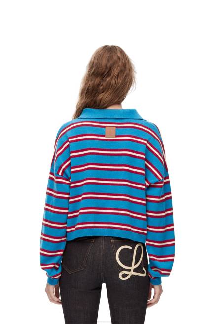Blue/Red Stripe polo collar sweater in wool Loewe 84PR988 Women