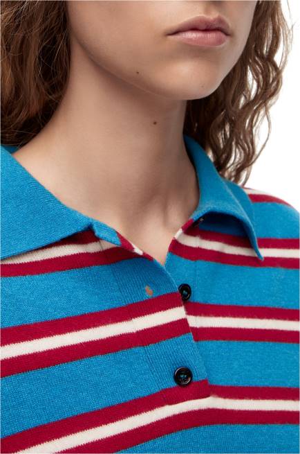 Blue/Red Stripe polo collar sweater in wool Loewe 84PR988 Women