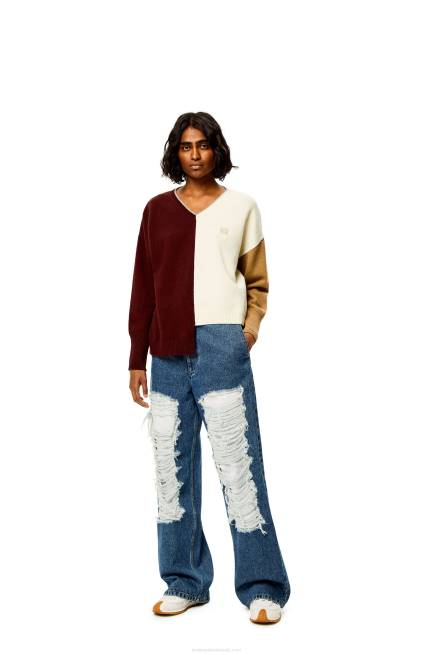 Brandy/Burgundy/Cream Anagram Asymmetric sweater in wool Loewe 84PR1010 Women
