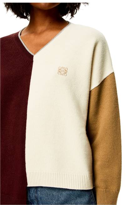 Brandy/Burgundy/Cream Anagram Asymmetric sweater in wool Loewe 84PR1010 Women