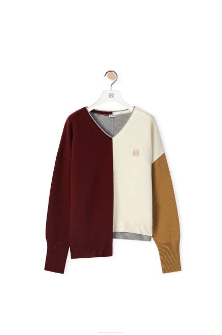 Brandy/Burgundy/Cream Anagram Asymmetric sweater in wool Loewe 84PR1010 Women